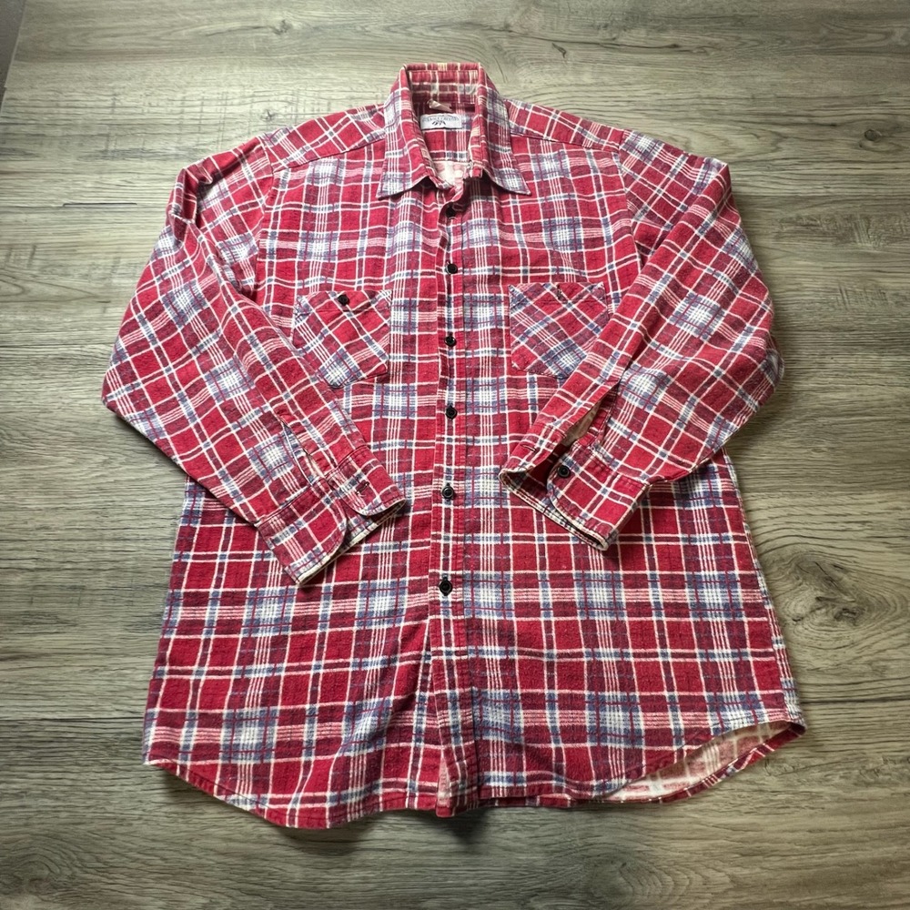 Eagle Crest‎ Flannel Shirt Mens Large Red Plaid Cotton Long Sleeve Workwear AD15